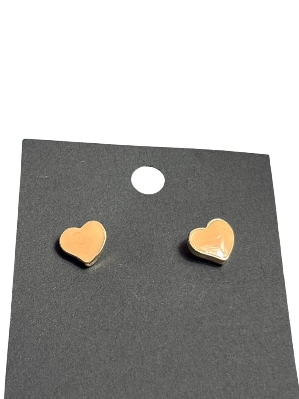 Vintage 90s Heart Stud Earrings Peach Enamel Goldtone 3/8 inch